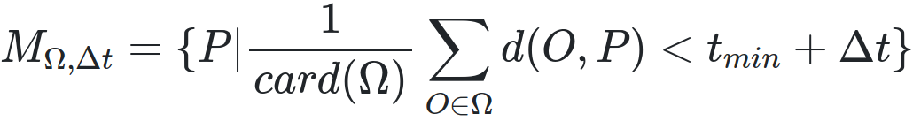 Formule exprimant l'ensemble des points d'un mésochrone comme ceux dont la moyenne est bornée par une valeur donnée comme delta au dessus d'un minimum.