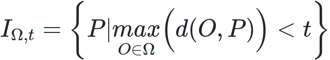 Formule exprimant l'ensemble des points d'une intersection d'isochrones comme ceux dont le temps d'accès maximal sur les origines est borné par une valeur donnée.